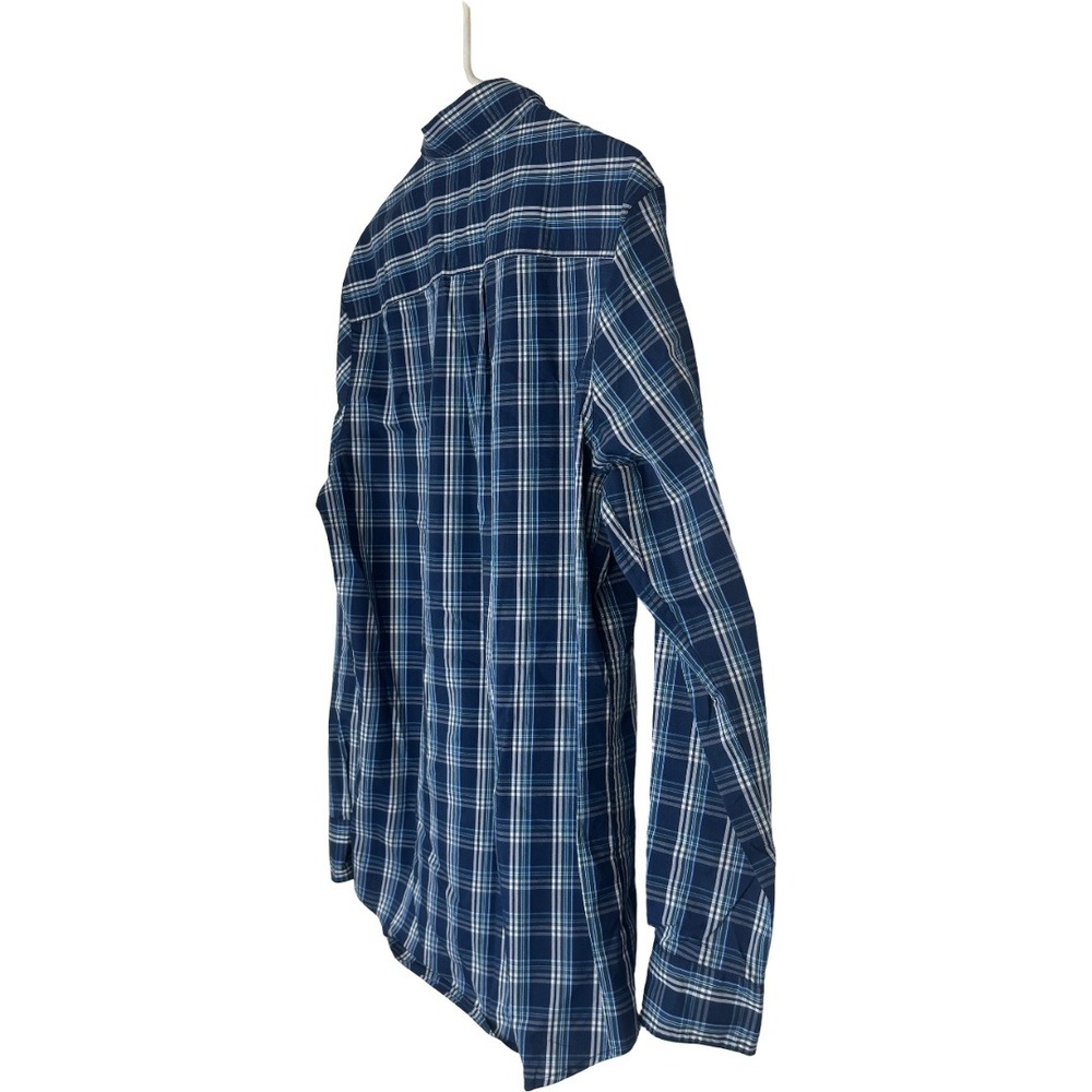 Chaps Button Down Shirt Mens Medium Dark Blue Plaid Stretch Easy Care LongSleeve - Picture 8 of 11